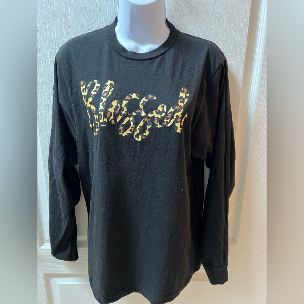 Love In Faith “Blessed” Animal Print On Black Cotton T-Shirt